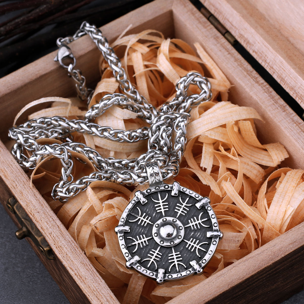 Stainless Steel Viking Rune Compass Necklace for Men