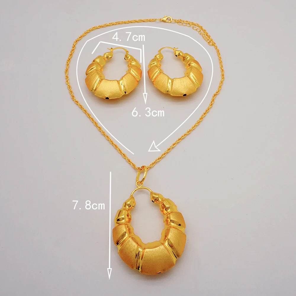 Dubai Gold Color  Indian Earring & Necklace Jewelry Sets For Women