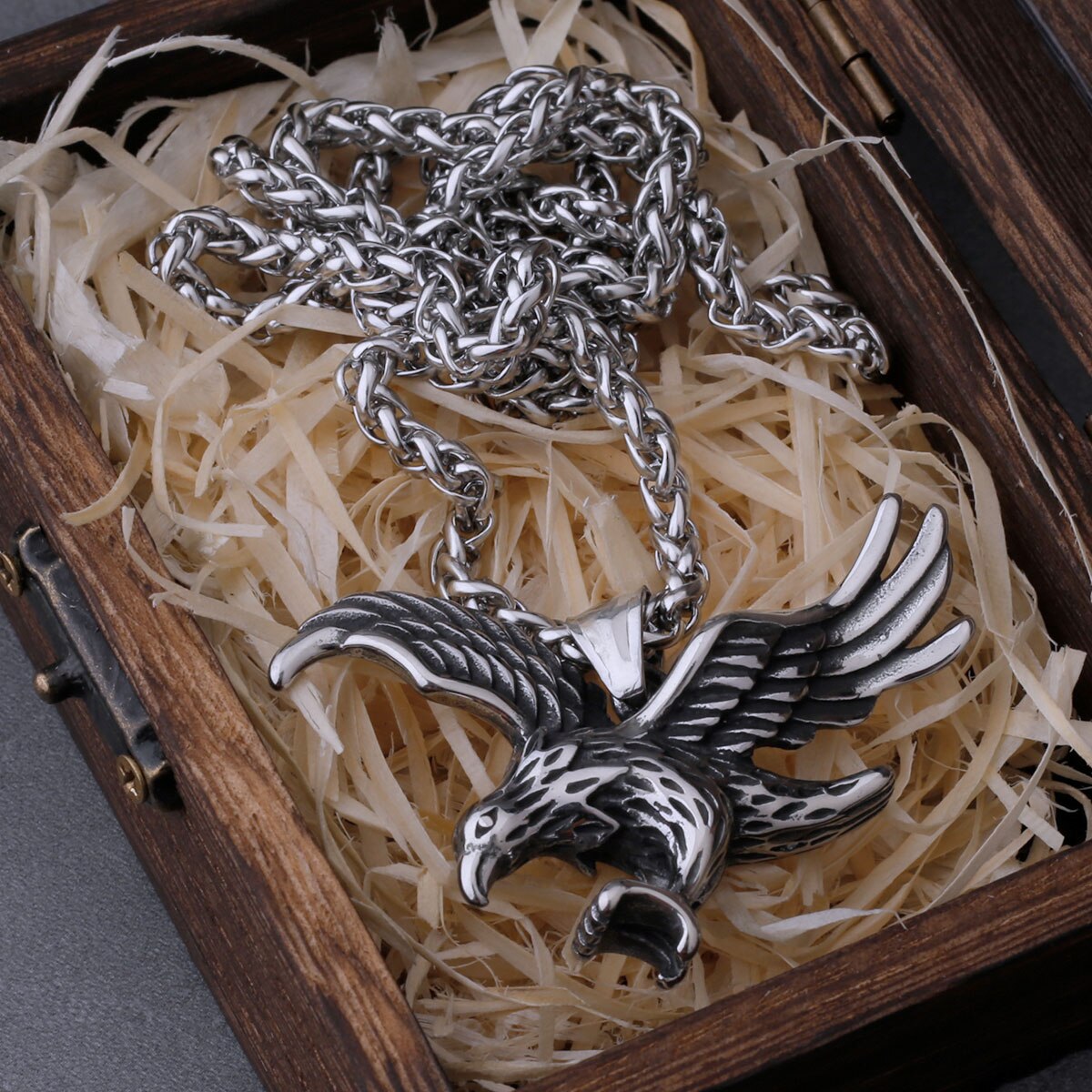 Stainless Steel Retro Eagle Wings Necklace Men's