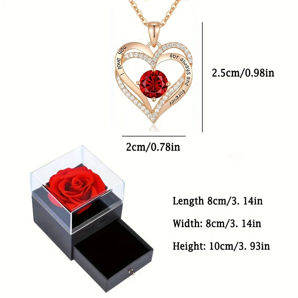 Luxury Red Zircon Pendant Necklaces With Rose Flower Gift Box For Girlfriend Women