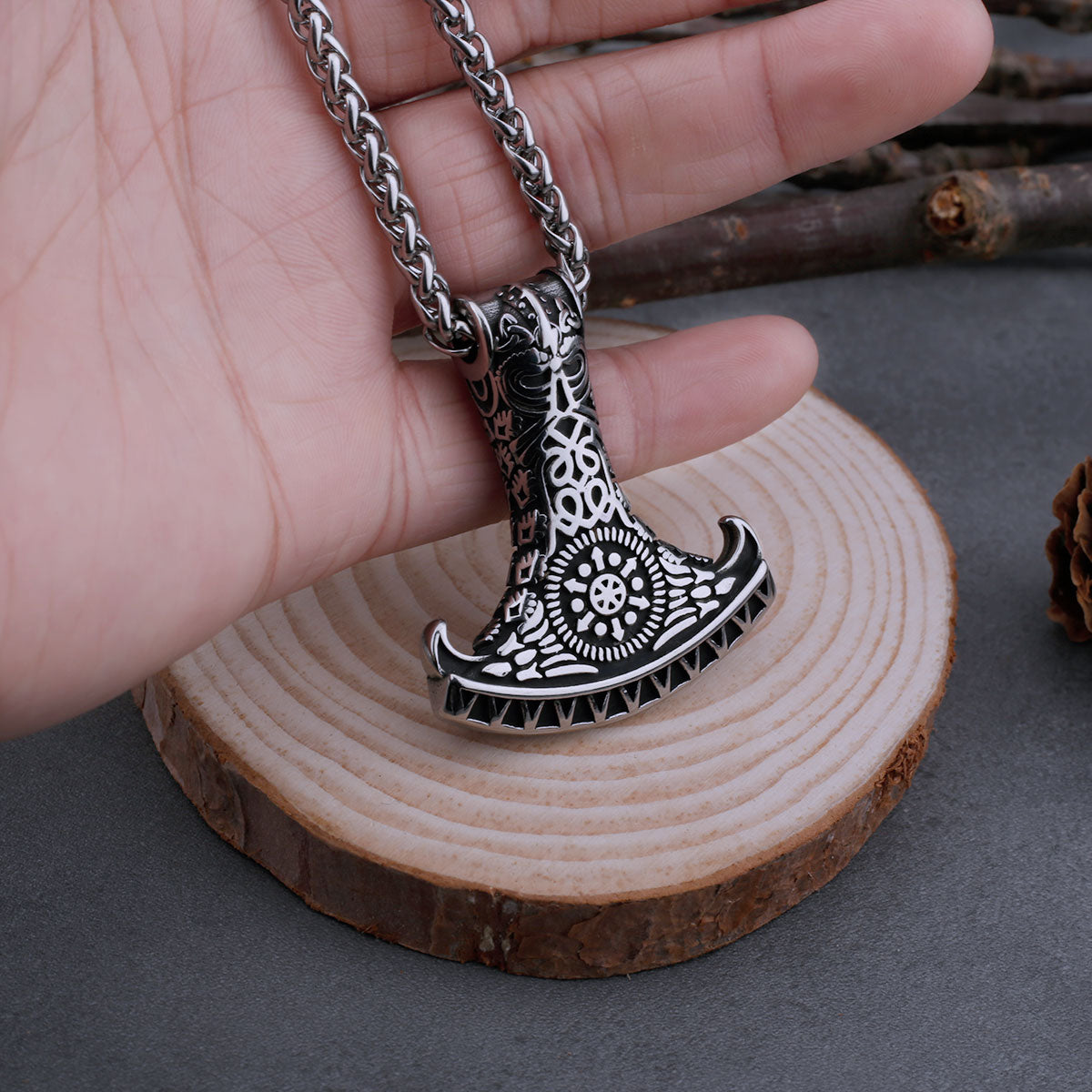 316L Stainless Steel Thor's Hammer Mjolnir Axe Necklace Men's