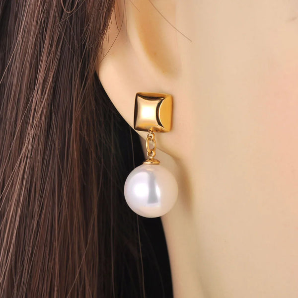 White Imitation Pearls Stainless Steel Personality Chic Earrings For Women