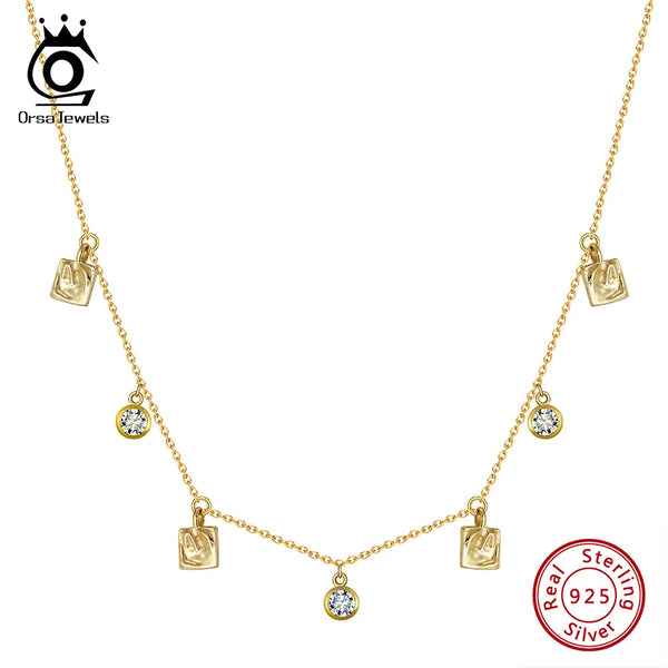 5A Clear CZ Neck Chain with 100% 925 Sterling Silver Geometric Shape Colar for Women