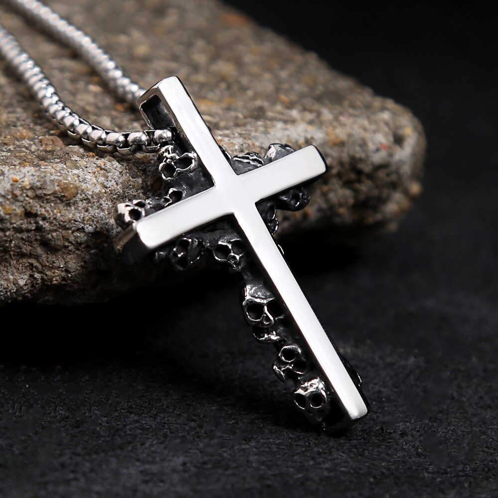 Gothic Men's Vintage Stainless Steel Cross Pendant Necklace