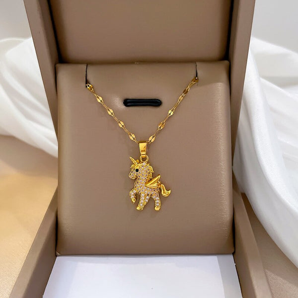 Gold Unicorn Animal Pendant Necklace for Women Jewelry Chains Necklaces