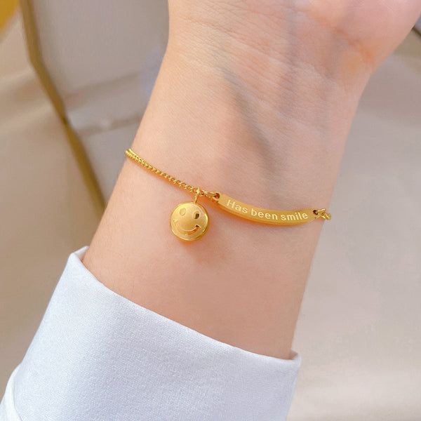 Gold Plated Smiley Face Letter Bracelet For Women