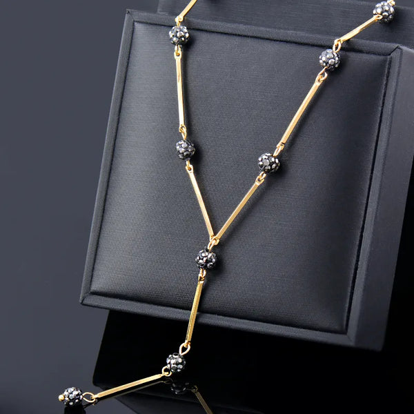 Black White CZ Stone Stainless Steel Necklace For Women