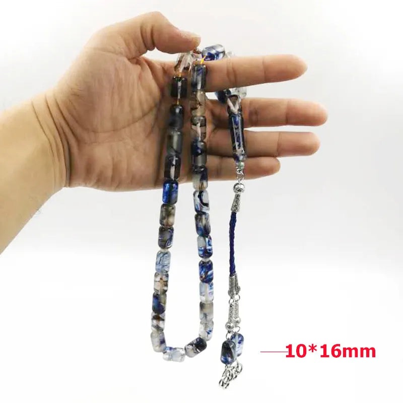 Tasbih Luminous Blue Resin with leather tassel muslim misbaha rosary bracelet