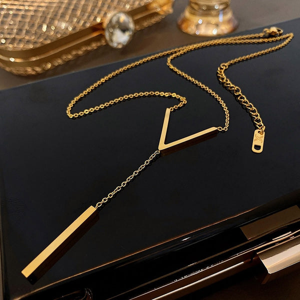 Stainless steel V-shaped long sexy Clavicle Necklace