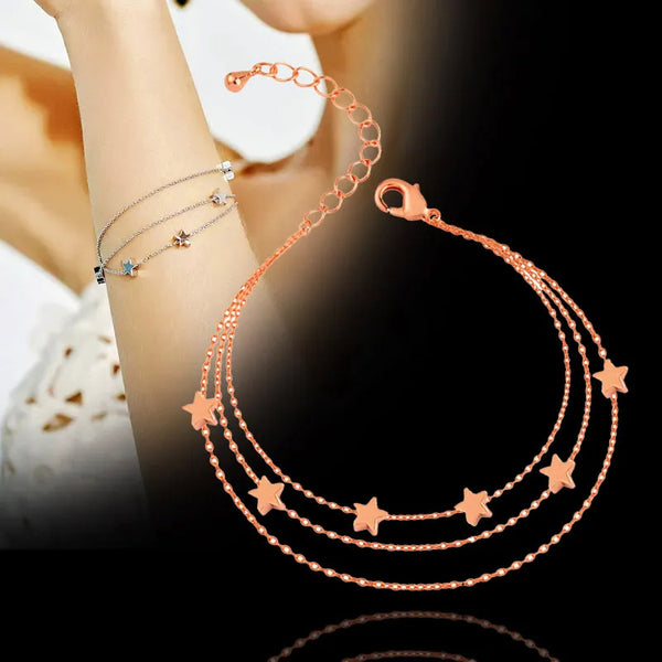 Heart Star Circle Metal 3 Layers Chain Bracelets For Women