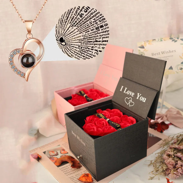 I love you Projection necklace With Luxury rose gift box For Girlfriend Best Gifts