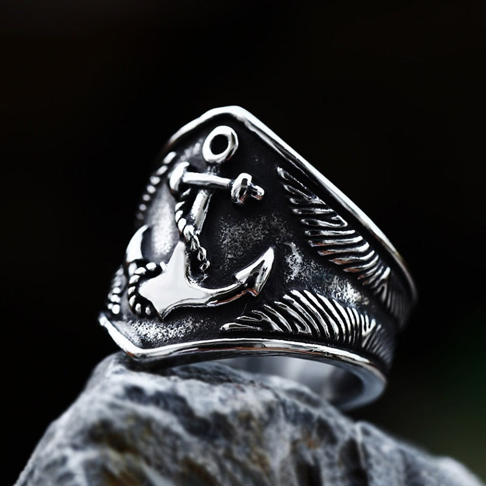 Gothic Vintage Stainless Steel Viking Anchor Ring For Men Women