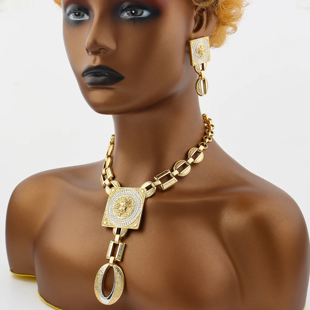 Gold Color African  Earring Necklace Bracelet Ring For Women