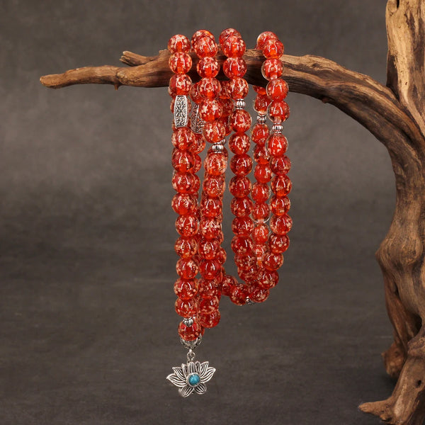 108 suitcase bracelet for woman,Glow in the dark necklace, 8mm red luminous bead lotus Pendant