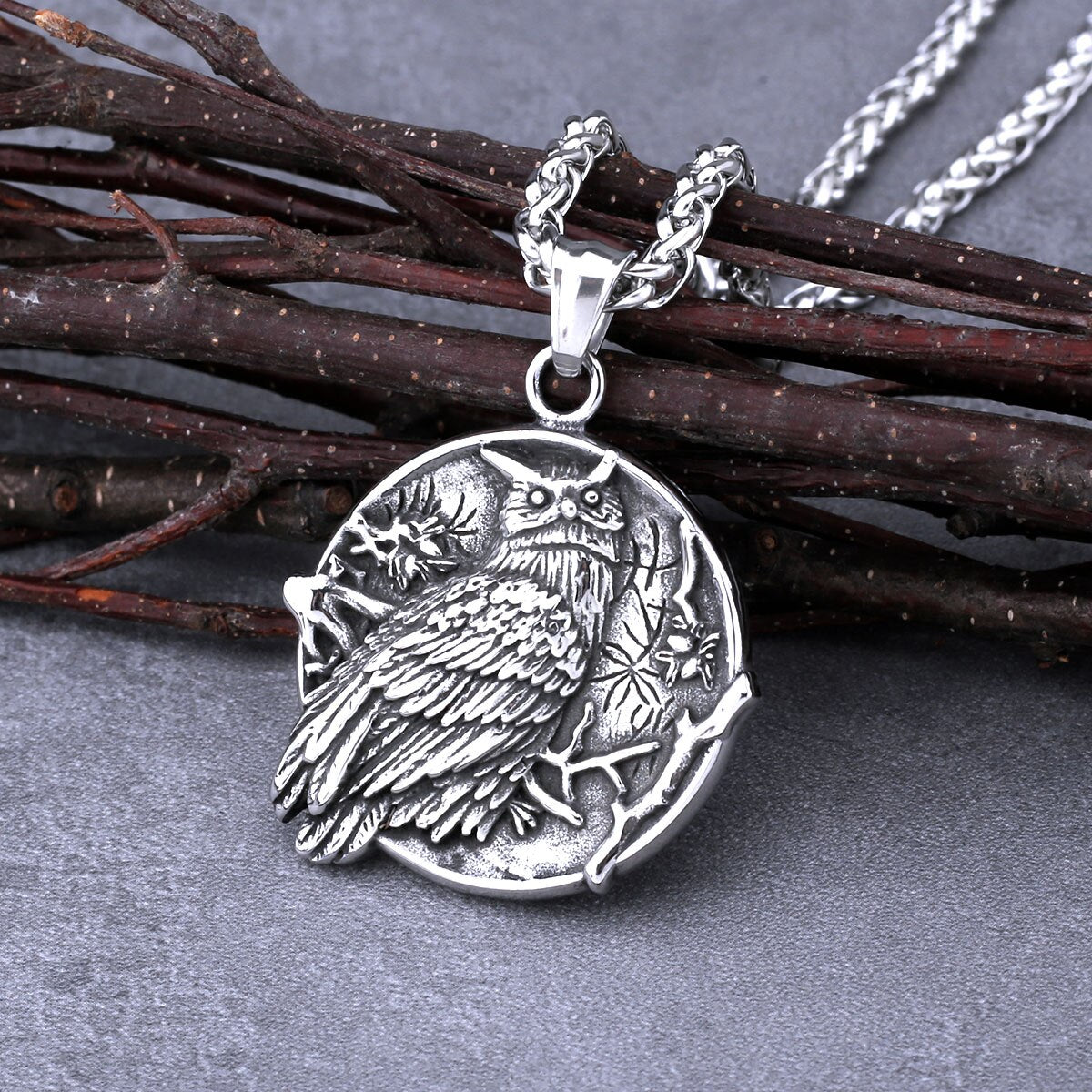 Vintage Nordic Viking Compass Rune Owl Necklace Men's