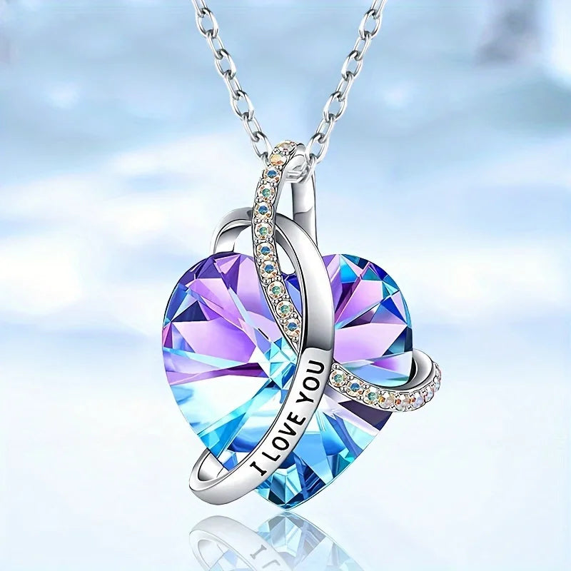 I Love You Zircon Pendant Necklace With Double Door Rose Gift Box For Mom