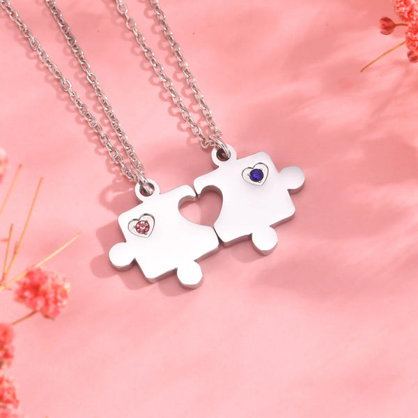 2pcs/Set Puzzle Couple Necklaces for Men Women,Chic Heart Puzzle Pendants