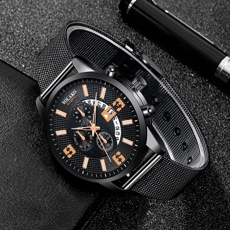 5pcs Set Mens Fashion Calendar Watches Men