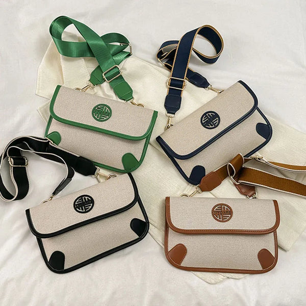 Trend Color Contrast Chest Bags Wide Shoulder Strap Crossbody Bag