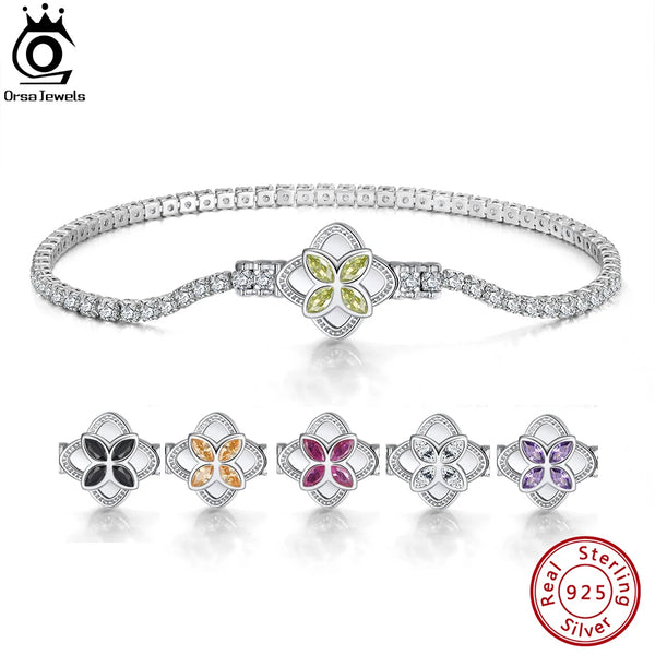 Rotatable Clover Clasp Tennis Bracelet 925 Sterling Silver for Women