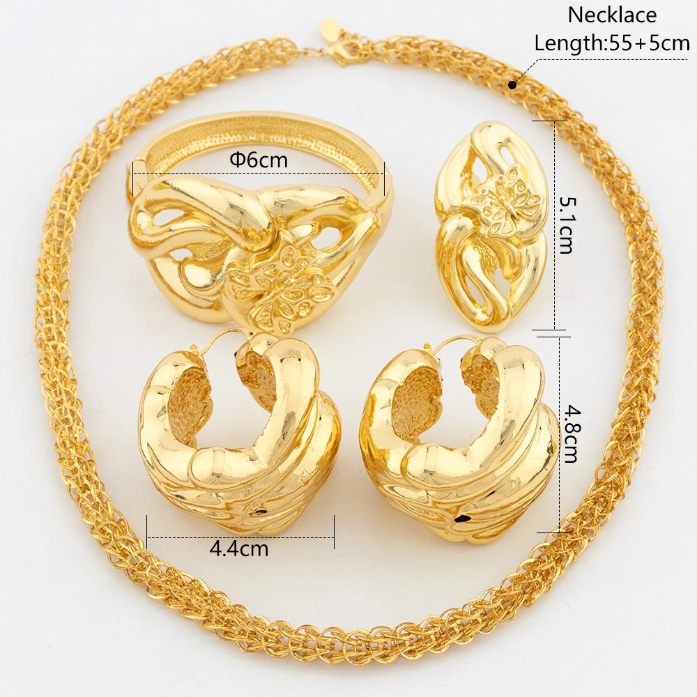 Brazilian 60cm Necklace Bangles Fashion Trend Earrings Rings Wedding Jewelry Sets