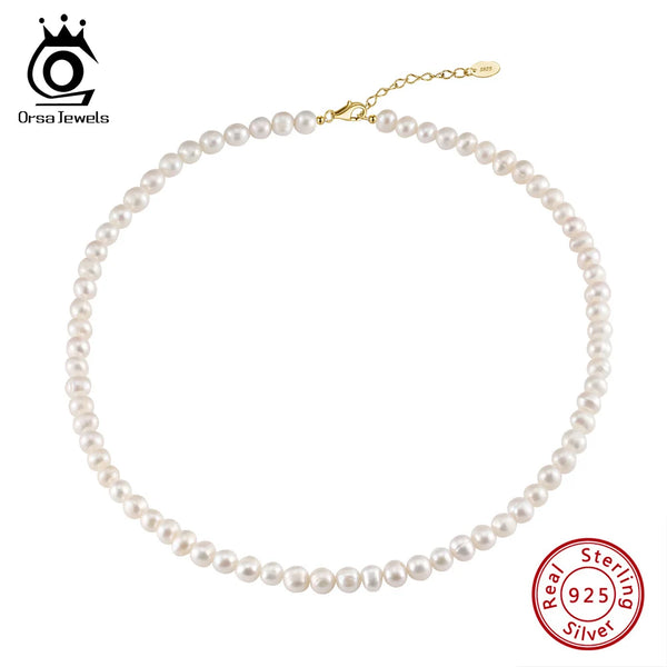 925 Sterling Silver 6-7mm Pearls Beads Choker Chain Freashwater Pearl Necklace