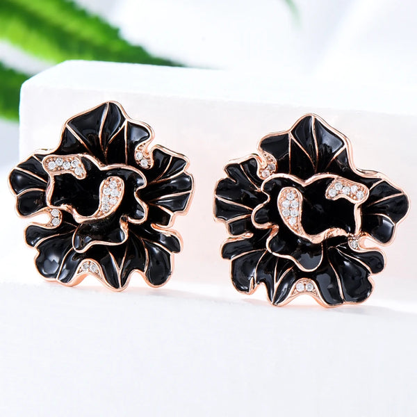 New Unique Trendy Noble Stud Earrings Shiny Charm Luxury Big Flower Fashion for Women