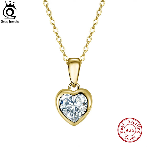 14K Gold Plated Sterling Silver Brilliant Heart Cubic Zirconia Necklace