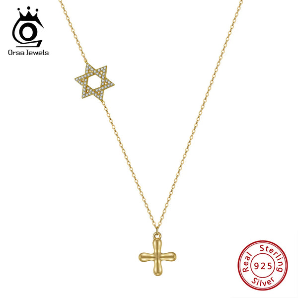 Star Cut Pendant CZ Colar 925 Sterling Silver Choker Chain Cross Pendant Neck Chain For Women's