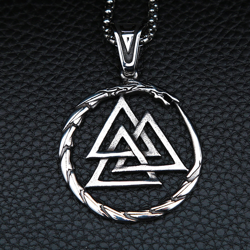 Vintage Stainless Steel Viking Valknut Pendant Necklace Men Women