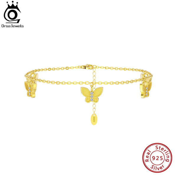 Gold 925 Sterling Silver Butterfly Chain Anklets for Women