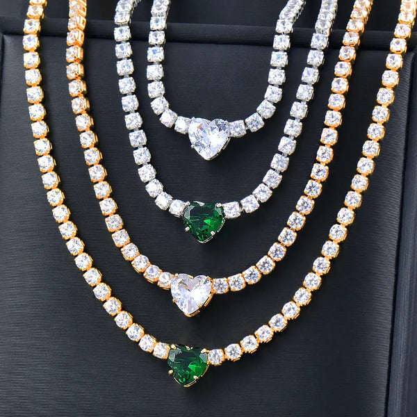 Romantic Necklace For Women Green White Heart Crystal Chain