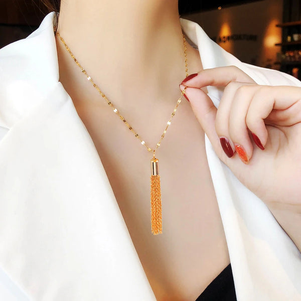 Stainless Steel Necklace Long Tassel Pendants For Women