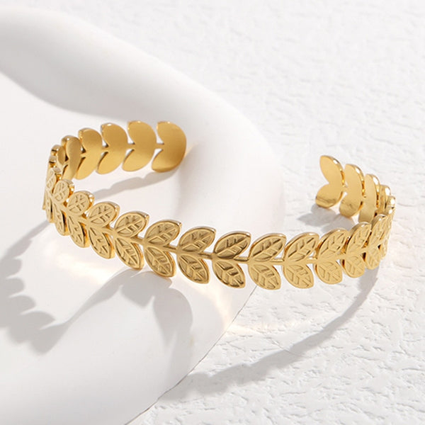 Gold Plated Adjustable Bracelet Creative Leaf Open Bangle For Women