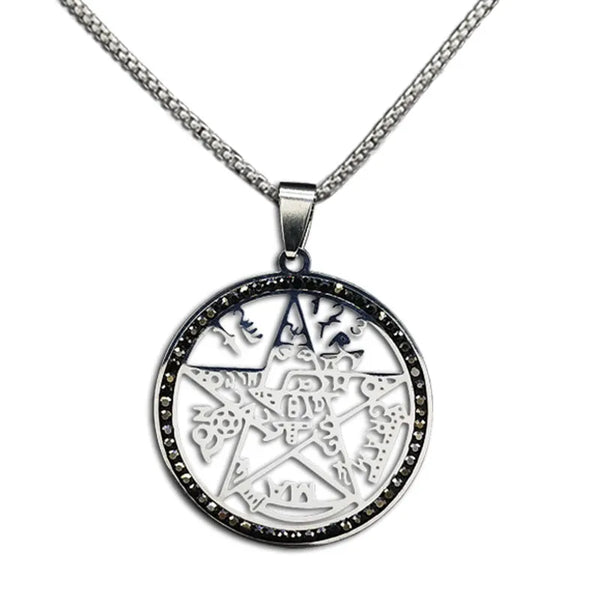 Pentagram Tetragrammaton Necklace Women Stainless Steel Silver Color Witchcraft Divination Necklaces