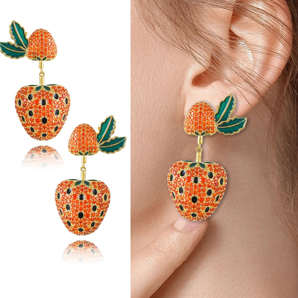 Sweet Cute Charm Orange Strawberry Pendant Earrings for Women