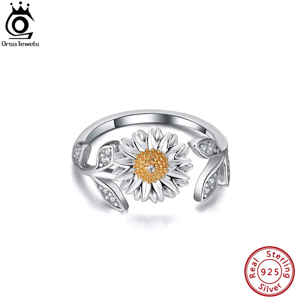 925 Sterling Silver Sunflower Rings for Women