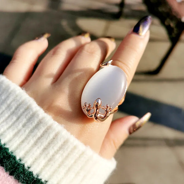 Vintage Big Oval Opal Stone Ring For Women