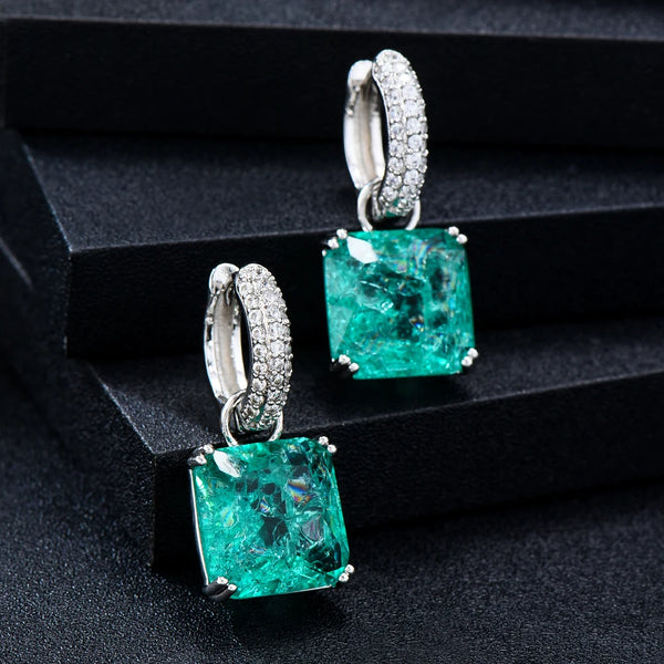 Trendy Cute Square Earrings For Women Wedding Cubic Zircon Indian Dubai Bridal Earrings