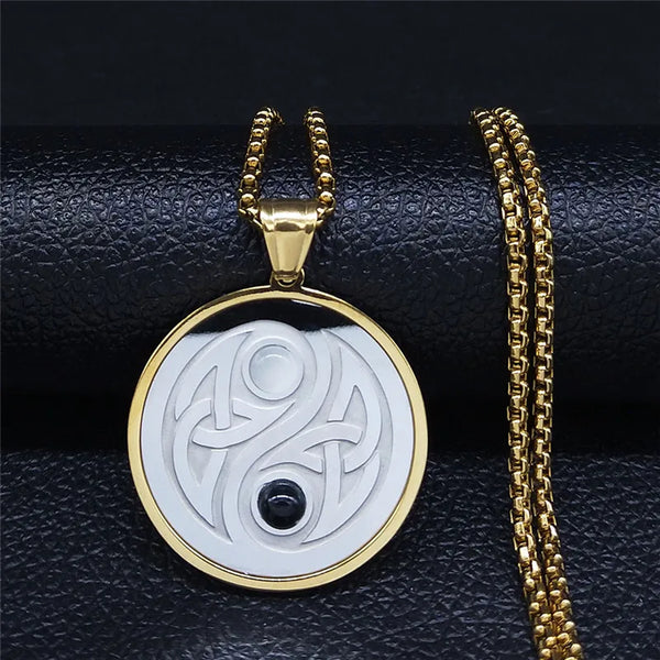 Irish Knot Yin Yang Gossip Natural Stone Stainless Steel Gold Silver Color Chain Necklaces