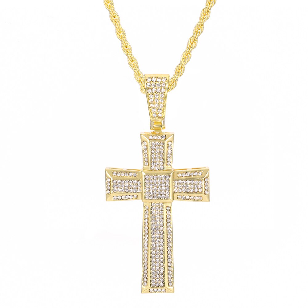 Iced Out Bling Cross Pendant Necklace Men Hip Hop 11Mm Cuban Chain Necklace