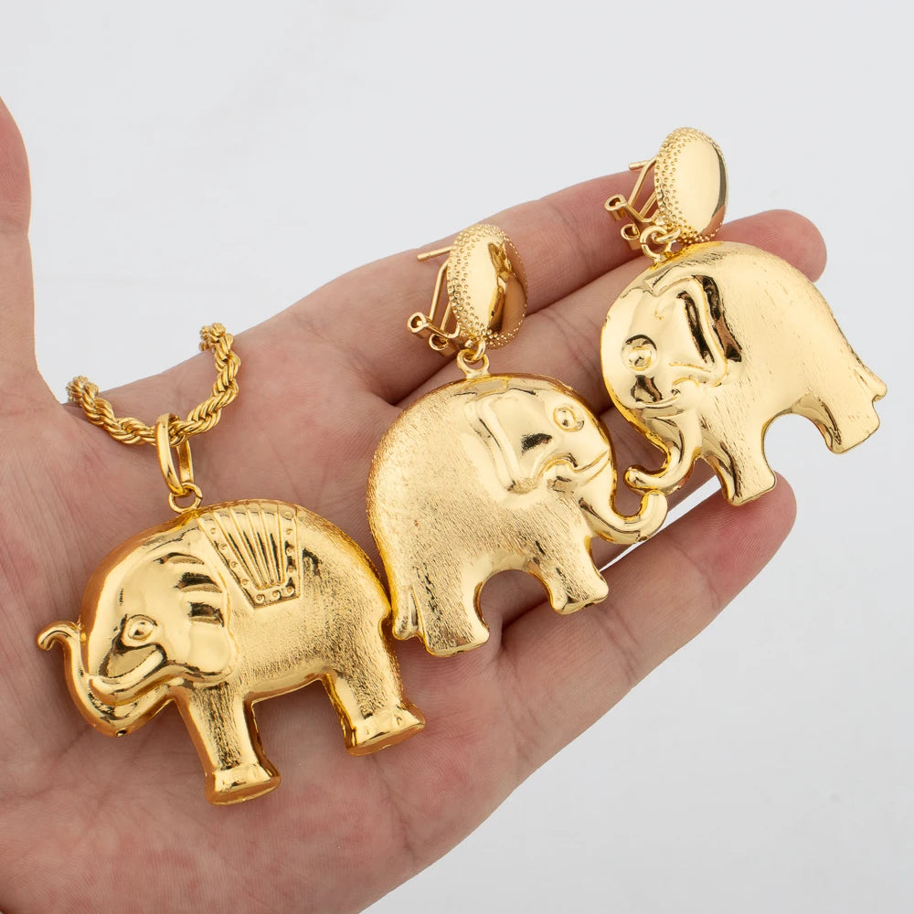 Copper Gold Plated Earrings Necklace Dollars Elephant Pendant