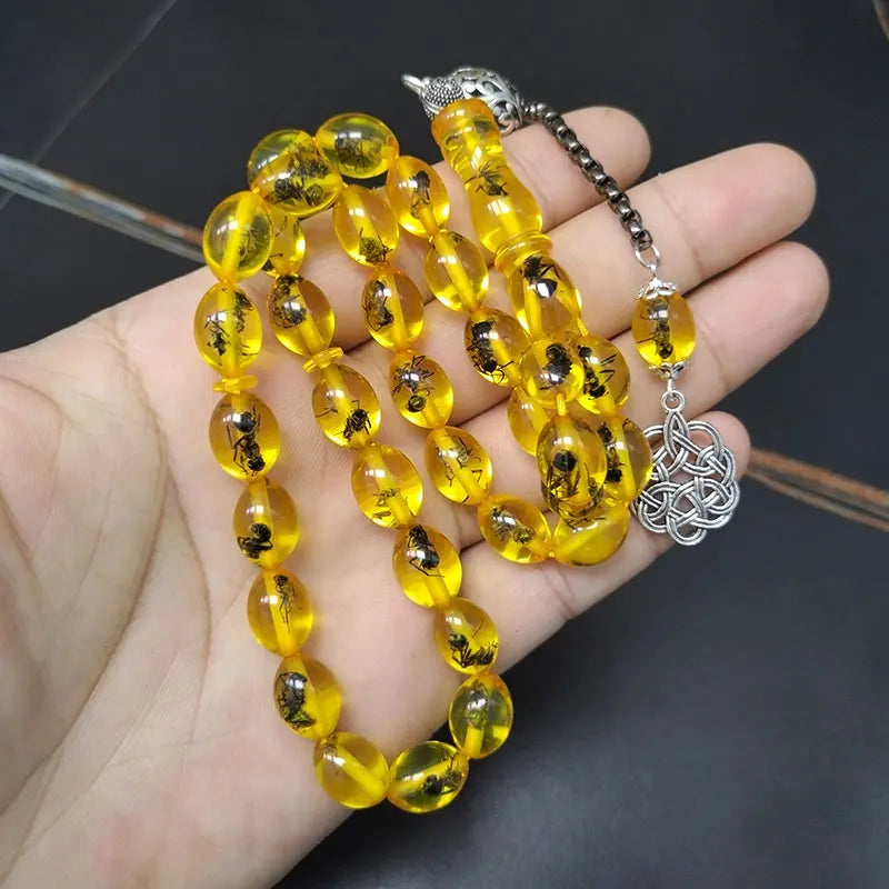 Tasbih men Yellow resin Real insect turkish misbaha Muslim Eid ADHA gift prayer beads bracelet