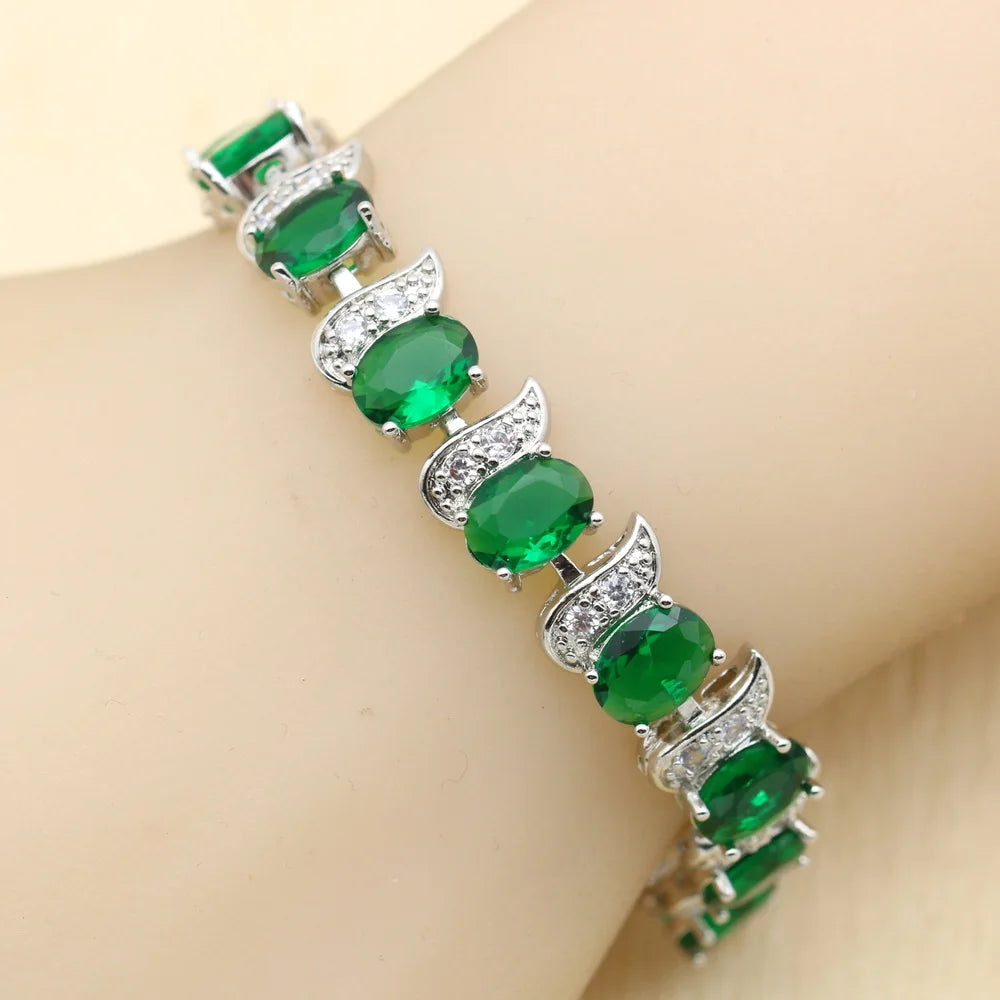 Green Zirconia Necklace Pendant Hoop Earrings Ring Bracelet For Women Gift