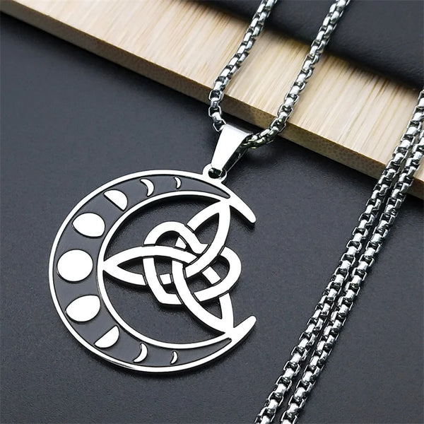 Wicca Trinity Knot Moon Phase Symbol Necklace for Women/Men