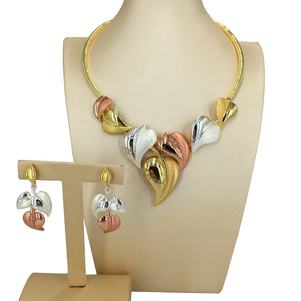 Dubai Jewelry Sets Three Tones Jewelry for Women Necklace with Earrings