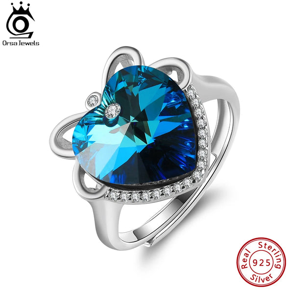 Luxury 925 Sterling Silver Blue Austrian Crystal Rings