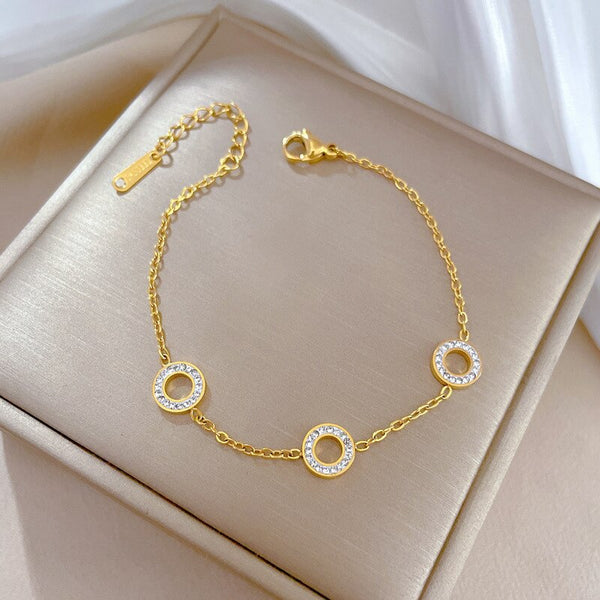 Gold Plated Personality Ring Inlaid Diamond Bracelets For Women