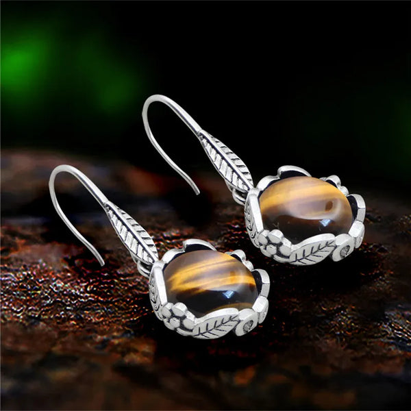 Vintage Look Round Natural Jades Quartz Earrings For Women