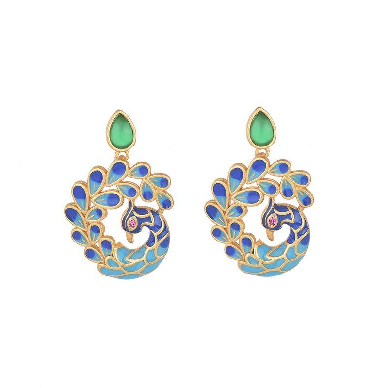 enamel porcelain peacock earrings for women